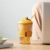Copos de vinho copo de copo de vidro laranja palha portátil fêmea garrafa de água com filtro de filtro xícaras de xícara de xícara de chá