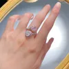 Anelli a grappolo S925 Sterling Silver Pink Diamond Heart Shape Silimar Open Anatura Gioielli Fashion Regalo