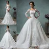 Overskirt Robes de mariée en dentelle en dentelle à manches longues en dentelle Amelia Sposa Robes de mariage arabe Wit Bateau Neck Zip Back Court Tra6718916