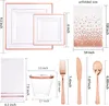 Disposable Dinnerware 176Pcs Rose Gold Plates-Rose Square Plastic Plates - And Napkins Party Supplies