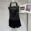 Sukienki zwykłe ciężkie przemysł cząsteczka nr rhinestone czarna sukienka kobieta 2024 wiosna i lato eleganckie aksamitne szwy kobiety