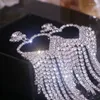 Orecchini penzolanti Shiny Rhinestone Long Nappel Drop per donne Girls Sweet Big Heart Crystal Wedding Jewelry Bijoux