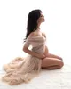 Maternity Dresses Maternity Photography dress for Photo Shoot Full Yard Scattered Pearls Studded Mesh Pregnant Grown Lace 80X150CM Prop Accessorie 240412