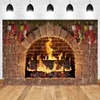 Зимние сжигание дров Файт -поток рождественский кирпичный кирпичный настенный камин пламя дерево детское портретная фотография фоновая фотостудия