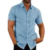 Camisas de linho de algodão de verão para homens camisas de mangas curtas casuais blusas de colarinho de colarinho de colarinho sólido