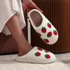 Slippers Women Strawberry Pattern Embroidered Cute Plush Lined Slip On Shoes Warm & Comfortable Indoor