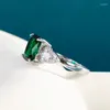 Cluster Rings Joiashome Luxury Emerald Green Color Gemstone Ring for Women Silver 925 Jewelry Charm Wedding Engagement Fine Trendy