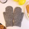 2024 chapéus lenços define cinco dedos luvas cinco dedos luvas mulheres inverno mantêm -se quente e elasticidade sólida de caxemira imitação de luva -mittens, madões de pêlo de pêlo