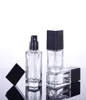 15 20 30 40ML Empty Clear Square Glass Emulsion Essence Bottle With Black Pump Head Cosmetic Containers For Lotion Cleanser Body C9898017