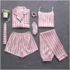 Home Vêtements Strap Sleepwear Pyjamas Femme's 7 Pieces Pinkas Pyjamas Ensembles de vêtements de maison en soie en satin Set Pijamas pour femme