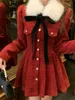 Повседневные платья корейская сладкая девочка съемные меховые воротнички Женская осень/зима