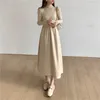 Robes décontractées automne 2024 Élégant coréen Coutre à col roulé femme Vintage Solide tricoté d'hiver chaud pull chaud robe femme épaisse épaisse
