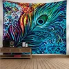 Tapisseries 3D Colorful Peacock Feather Tapestry Bohemian Art Print Wall Hanging Room Decor 95x73cm /150x100cm /150x130cm