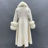 Janefur Wool Coat Long Women 2023 Winter Luxury Detachable Real Fox Fux Fux Fur Collar Cuffs Belt Cashmere Trench Overcoat