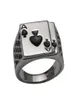 2014 Cool Men039S smycken Chunky 18K White Gold Plated Black Emamel Spades Poker Ring Men9495164