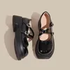 Casual Shoes Large Size 33-43 Patent Leather 2024 Thick Bottom Black Women Summer 5cm Heels