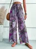 Digitale print hoge taille wijd been broek etnische stijl dames kleding elastische banden boho los casual strand 240412