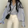 Camicette da donna primavera/estate in edizione coreana sciolta e versatile camicia a strisce per donne a strisce per donne