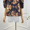 Women's Tracksuits 2024 Top Quality Women Flower Print Beach Style Puff Sleeve Blouse And Shorts Set