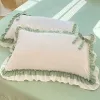 Rosa Spitze Rüschen Bowknot Bettbedeckungsbett Rock Bettwäsche Kissenbezüge Luxus Bettwäsche Set für Mädchen Frau Dekor Home