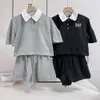 Kvinnors kostymer Blazers MM23 Spring/Summer Age Reducing Letter Bead Doll Neck Kort ärm+rak ärm Shorts Set