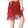 Kjolar latin dance bodycon kjol metalliska paljetter tofsar fransade asymmetriska paket höft mini klubb party outfit