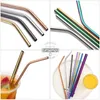 Drinking Straws 5Pcs Straw Set Stainless Steel Golden Metal With Cleaning Brush For Coffee Milk Cocktail Bar Accessories