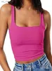 Damestanks Camis Fitness 2024 Dames Slelless Tops TS Zomer Strappy Tank Square Neck Double Layer Training Casual Basic Crop Tops H068 1 T240415