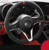 Couvercle de volant de voiture alcantara noir cousu à la main pour Alfa Giulia 2017 Stelvio 20172194549