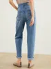 Women's Jeans Cotton Casual Fashion High Waist Blue Pencil Pants Advanced Sense Slim Fit Trousers Skinny B C