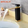 Robinets de lavabo de salle de bain Bakala Golden / Black Waterfall Faucet Brass Bassin Mixin Tap Cold Raindeur