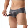 Underpants Mens Pouch Solid Thong Briefs Glossy Underwear Sissy Erotic Lingerie Oil Shiny Panties Long Elephant Nose Jj Sleeve Drop De Ot6Mn