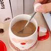 マグカップクリスマスセラミック漫画サンタクロースカップとふたとスプーンオフィス用ホームミルクコーヒーティーカップ年ギフト用品