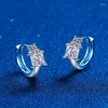 Stud Earrings Sterling Silver Huggie Fine Moissanite Diamond Cuff Lab Grown Hoop For Women Birthday Gift