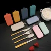 Dinnerware Sets 4pcs Portable Container Leak-proof Snack Straw Wheat Microwave Outdoor Camping Space-saving Lunch Bento Box