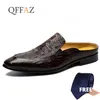 Casual Shoes Qffaz Leather Men äkta Moccasins Loafers Slip-On Breattable Man Flats Half Slippers