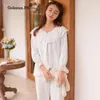 Ropa de la casa Llegada Mujeres de otoño Elegante Coda puro Cape de algodón Floral Pajamas Set Lady Lounge Sleepwear Pijamas Retro 8001