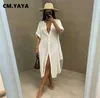 CMYAYA Women Solid Button Up Elegant Blouse and Shirt Style Dress 2205161244634