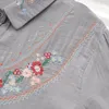 Blusas femininas de manga longa respirável feminina camisa de camisa bordou o lapela de flor bordada para solto casual