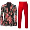 Costumes pour hommes Blazers Men Suit 2 pièces Orange Flower Pattern One Button Business Casual for Wedding Birthday Party Set Veste and Pantal