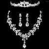 Necklace Earrings Set Shiny Stylish Rhinestone Dangle Fashion Jewelry Hook Alloy Bridal Wedding Crown