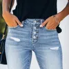 Women's Jeans Womens Stretch Skinny Ripped Hole Washed Denim Mom Female Slim Jeggings High Waist Pencil Y2k Pants Trousers 2024