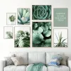 Green Plant Picture Home Decor Wall Art Canvas Måla moderna nordiska kaktusbladslöv affischer och tryck för vardagsrumsdesign