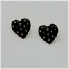 Stud Earrings Black Epoxy Metal Post Heart For Women Colorf Glass Stone Large Statement Studs Vintage Fashion Style Party C1181 Drop D Otftw