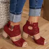 Temofon New Fashion Women Sandals Peep Toe High Heel Sandals Red Black Blue Ladies Shoes Sandalias Mujer HVT1081 CX2006139484953