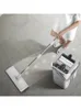 Microfiber Mop with Bucket Floor Cleaning Squeeze Hand Free Washable Pads Reusable Dust Mops Soft Refill 240412