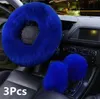 3Pcs Fur Car Steering Wheel Cover Mature Gem Blue Wool Furry y Thick Winter5562696