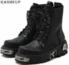 Rasmeup 6cm Punk Style Platform Women Ankle Boots Women039s Motorcykel Boot Fashion Ladies Chunky Shoes Metal Decor Black 201108912789409