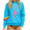 Sweats à capuche pour femmes Sweatshirts Women S 2023 Automne et hiver Elastic Sweatshirt Rainbow Print Round Nou Plover Nation 5 Srtipe Sweat Dhpvu