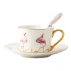 Muggar delikat rosa flamingo keramisk kaffekopp utsökt guldkant eftermiddag teacup